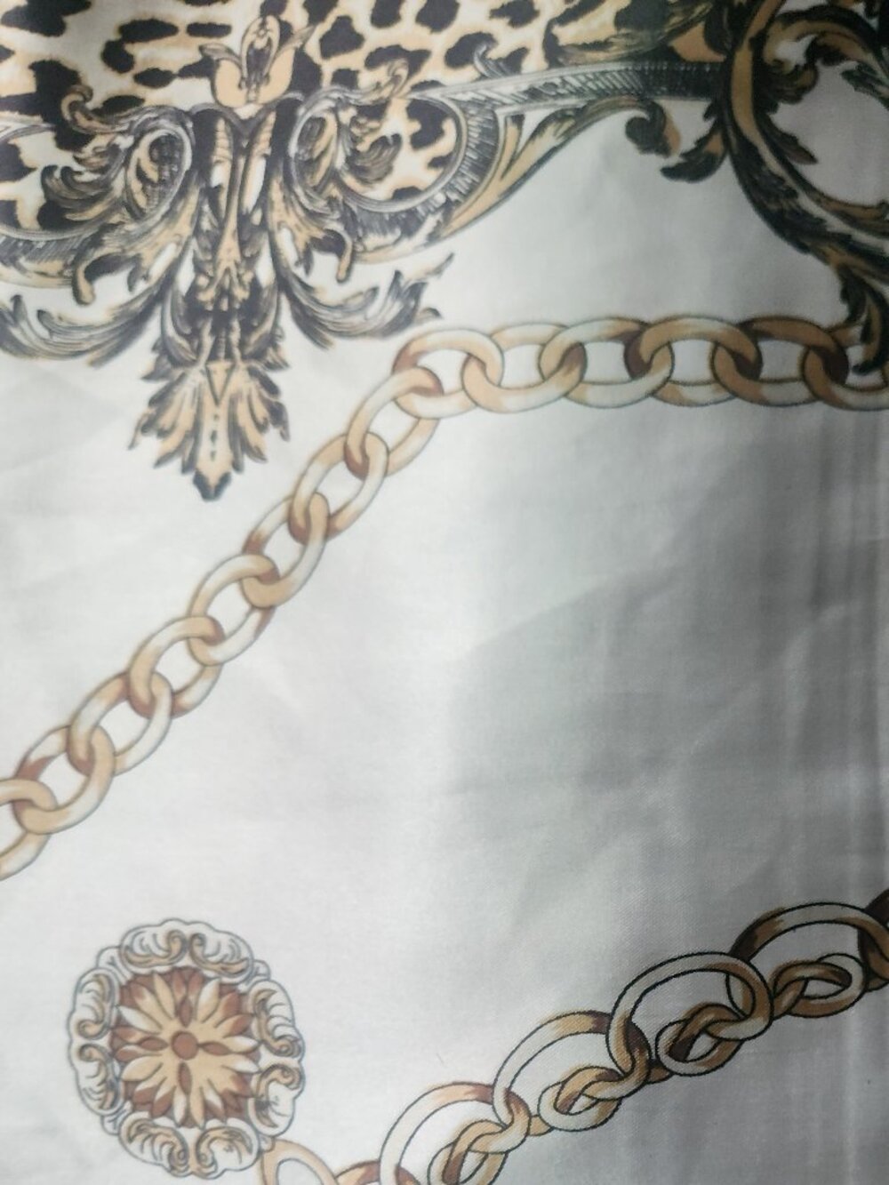 WHITE Brown & Black LEOPARD Equestrian Poly-Silk 36” Square SCARF by ORNAMENTS